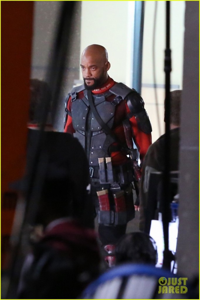 Will Smith, Margot Robbie, Jai Courtney, Jay Hernandez in costume on the set of 'Suicide Squad' in Toronto, Canada